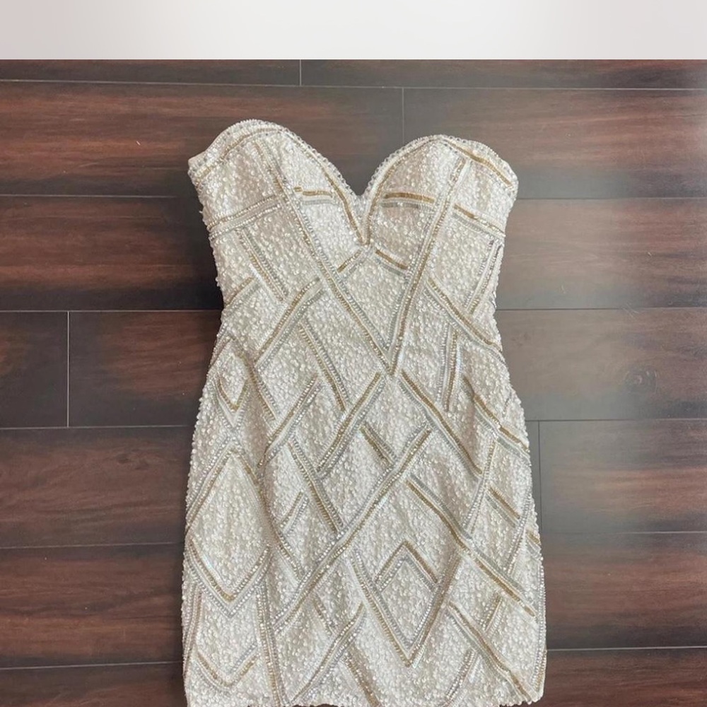 Scala Strapless White and Silver Dress